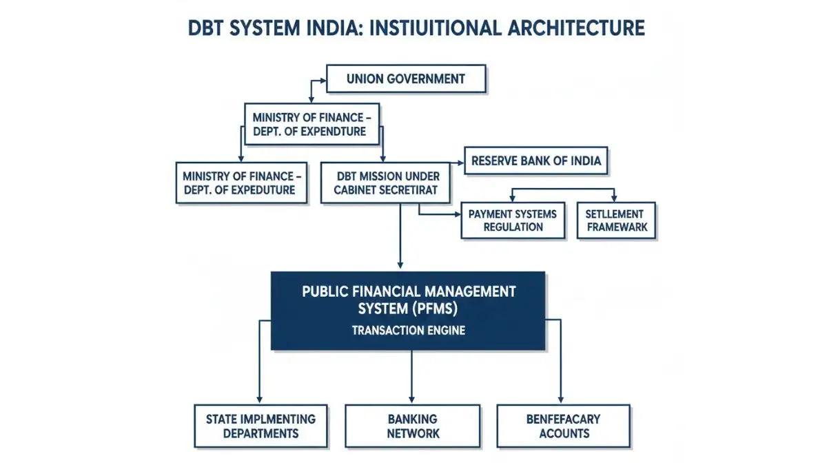 Direct Benefit Transfer System governance structure mapping central ministries, RBI oversight, and state implementation layers