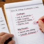 Examiner checking government exam answer sheet with red pen during evaluation process.