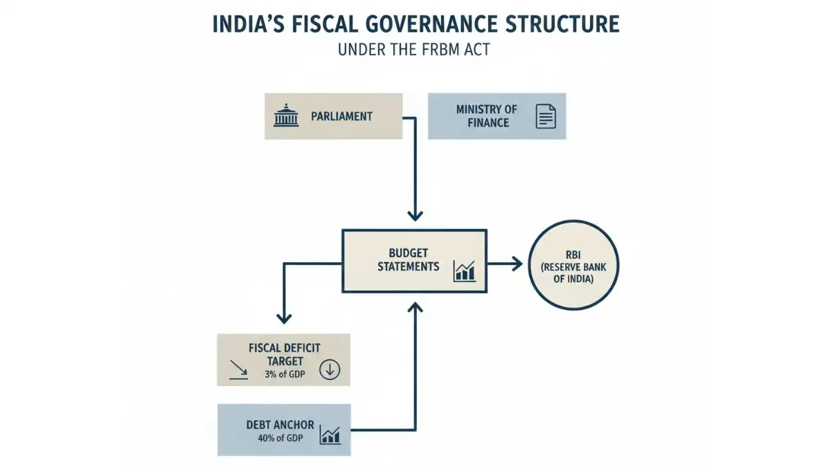 FRBM Act framework diagram explaining fiscal deficit India targets and debt anchors