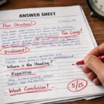 Government exam answer sheet evaluation showing common government exam mistakes in structure and presentation