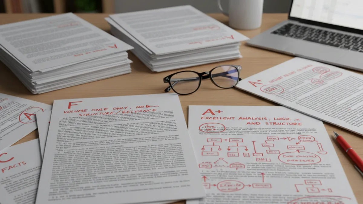  Difference between factual answers and analytical exam responses.