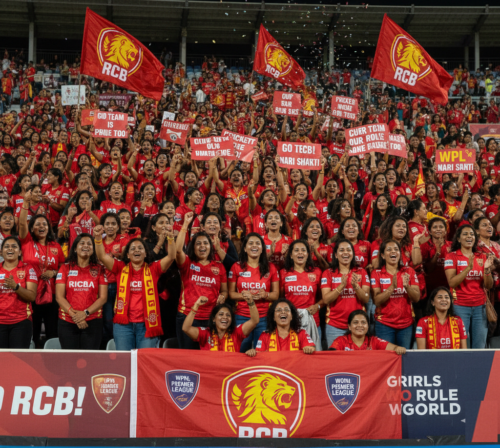Fans celebrating RCB victory during WPL 2026 final