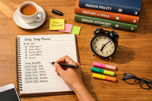 Government exam aspirant following a daily study timetable for consistent preparation.