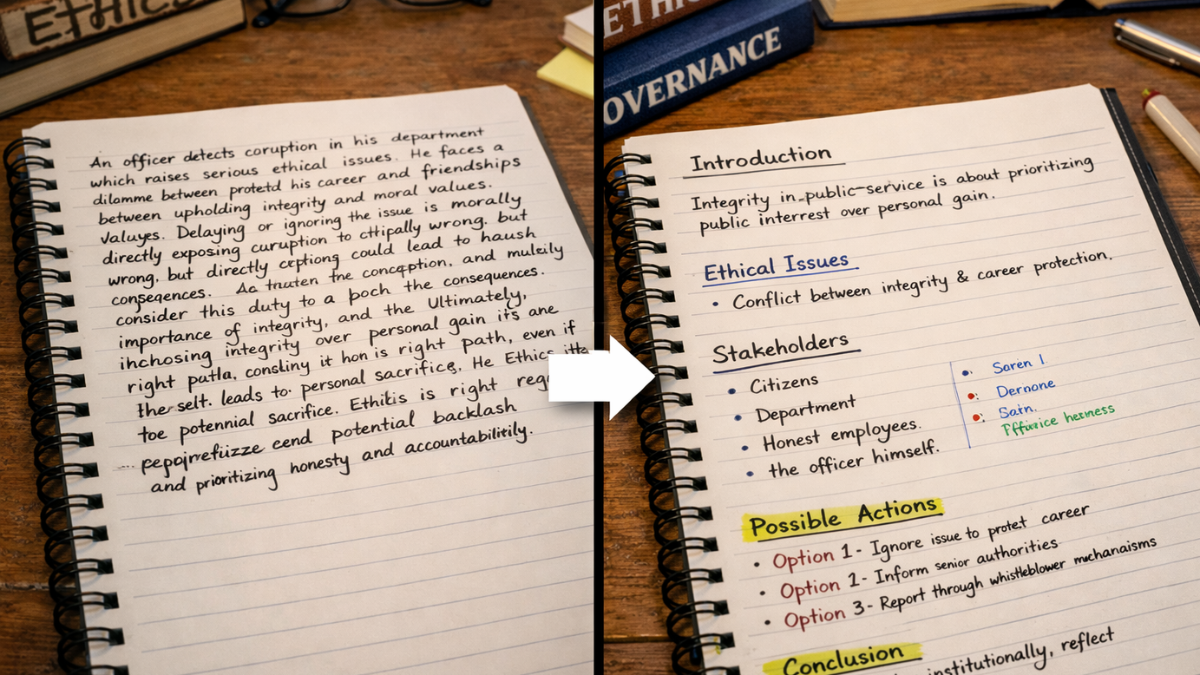 Comparison of unstructured and structured ethics paper answers for government exams