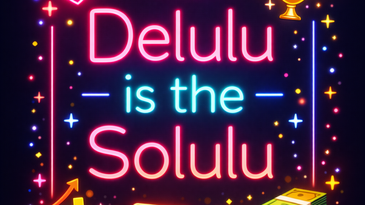 Delulu is the solulu viral phrase neon graphic design
