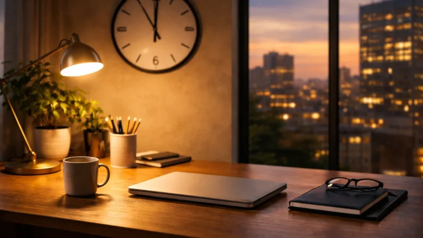 Desk setup symbolizing boundaries and work-life balance in modern jobs