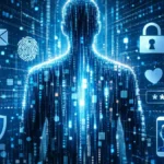 Digital identity concept showing personal data and online profiles connected