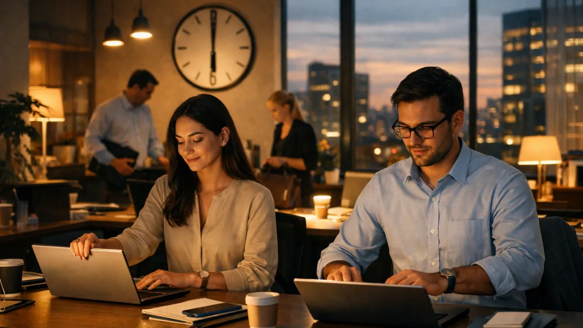 Employees leaving office on time representing Quiet Quitting workplace trend