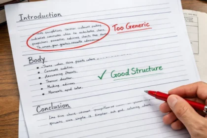 Examiner marking answer sheet highlighting answer writing mistakes in government exams.