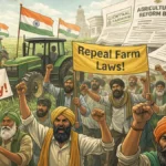 Farmers protesting against agricultural reform policies in India