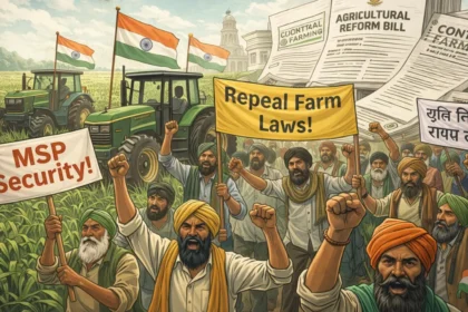 Farmers protesting against agricultural reform policies in India