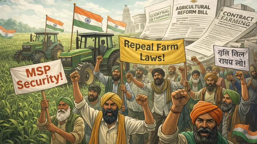Farmers protesting against agricultural reform policies in India