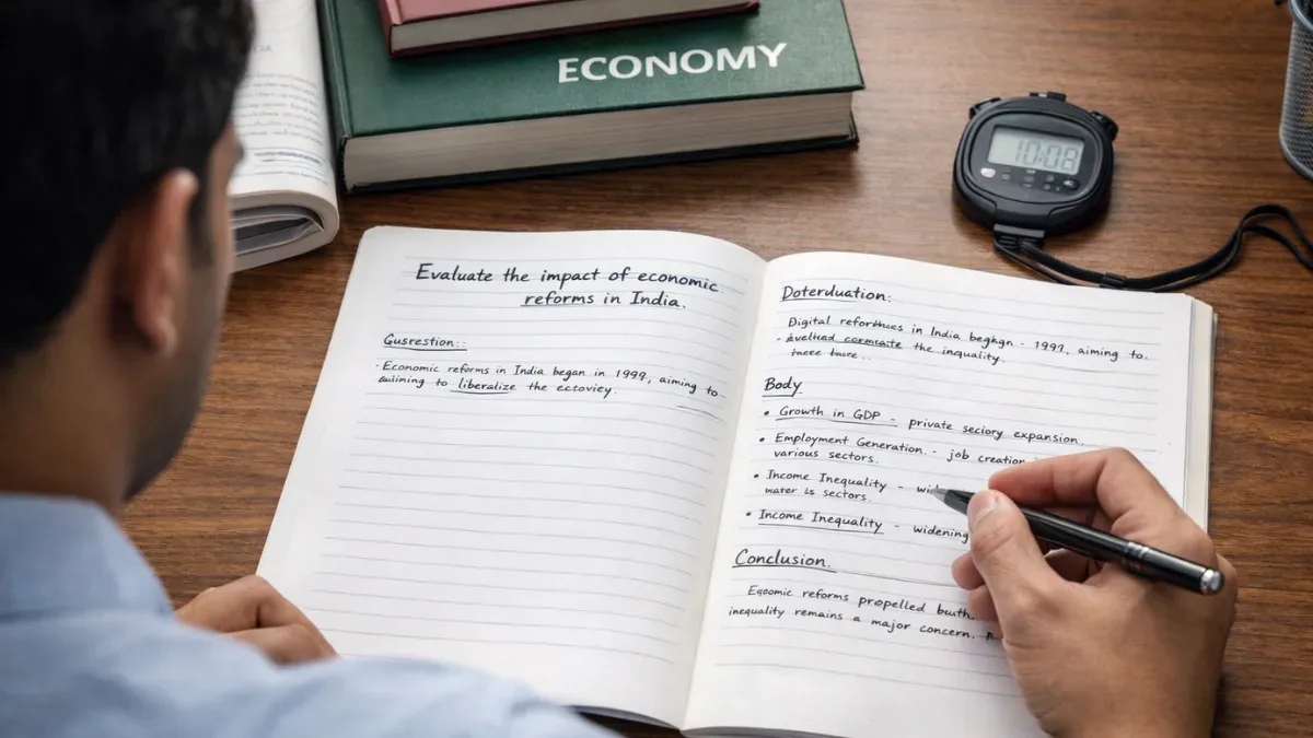 Government exam aspirant practicing structured answer writing to avoid answer writing mistakes (1) (1)