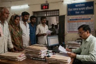 Government office in India showing citizens waiting for policy implementation services