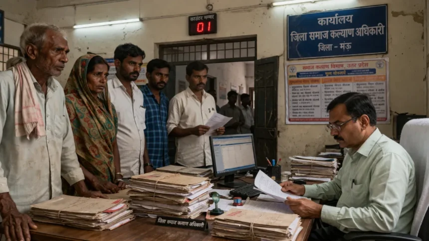 Government office in India showing citizens waiting for policy implementation services