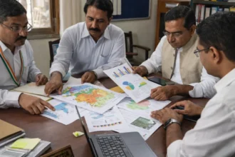 Government officials discussing execution of national development policies