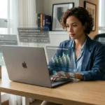 Human working with AI tools in modern office environment