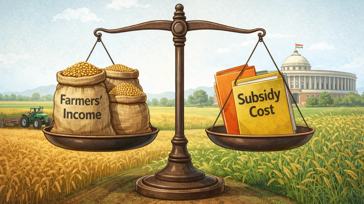 Illustration explaining the economic trade-off between farmer income support and government subsidy costs in the MSP policy