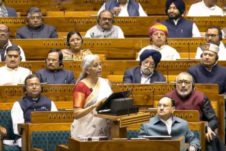 Indian Parliament budget session presentation scene