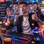 NPC streamer reacting to digital gifts in a looped live session