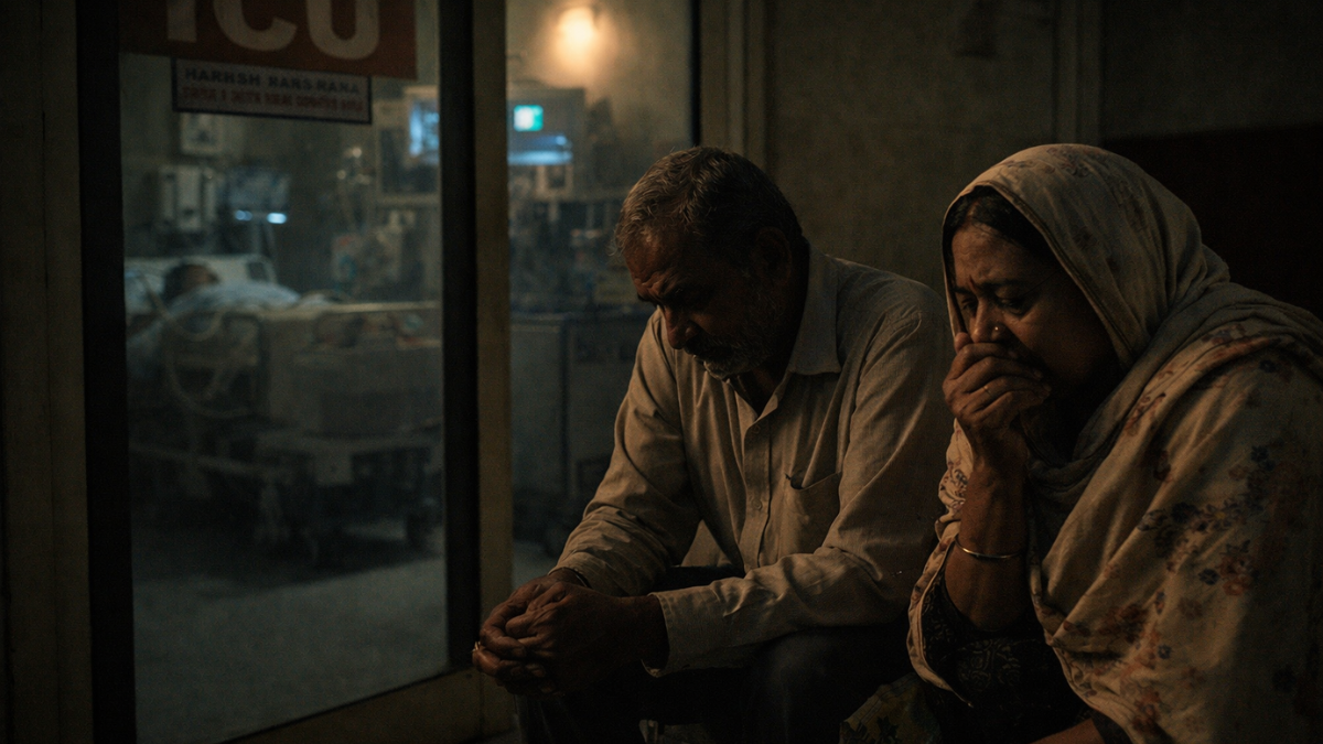 Parents waiting outside ICU during Harish Rana treatment