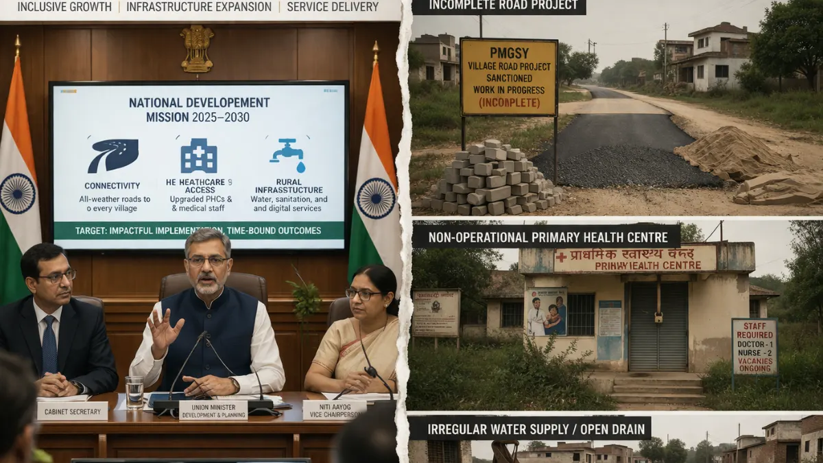 Policy announcement vs ground reality illustrating implementation gaps