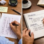 Prelims vs Mains Strategy comparison showing MCQ solving and structured answer writing in Indian government exam setup.