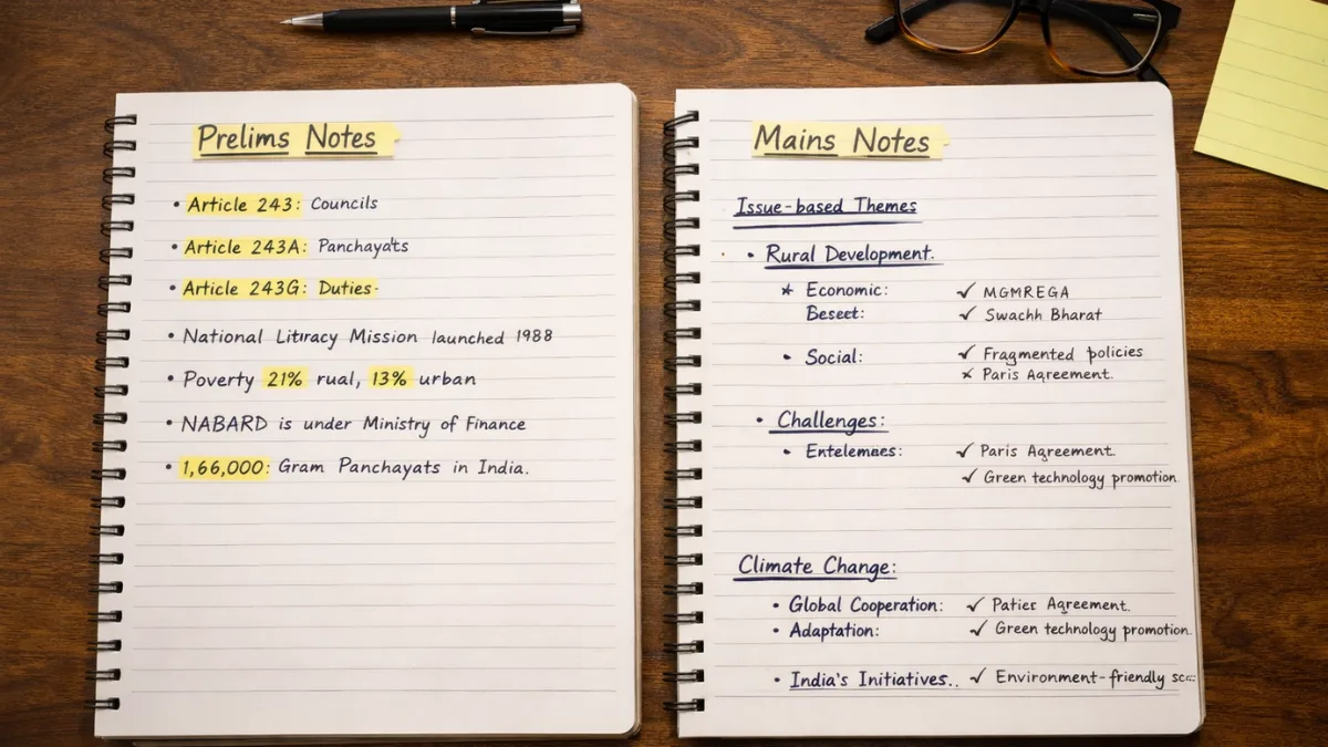 Separate Prelims and Mains notes demonstrating exam difference India in preparation strategy.
