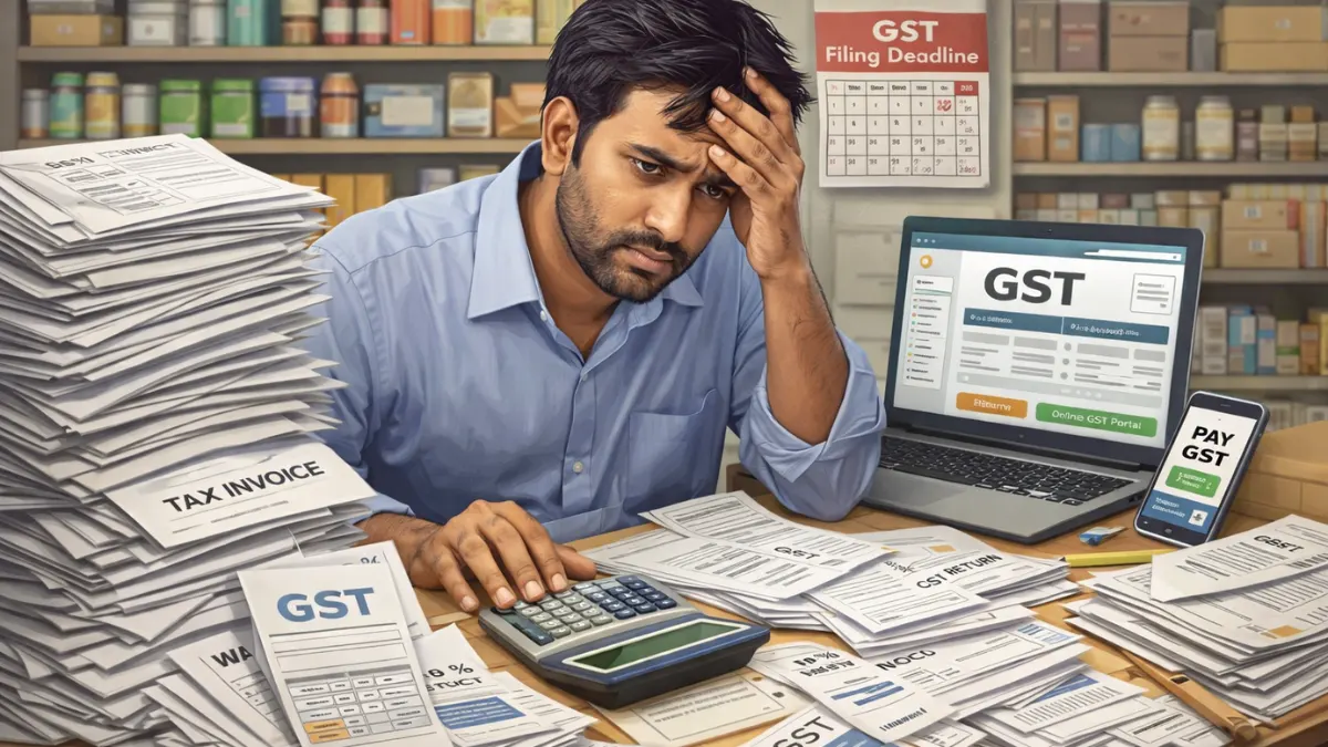 Small business owner struggling with GST compliance and tax filing in India