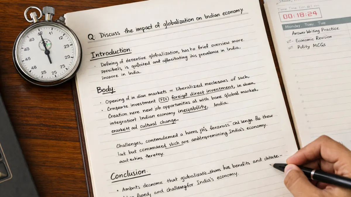 Structured government exam answer sheet with stopwatch showing time management
