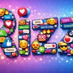 The word Rizz formed from chat bubbles, emojis, and social media icons