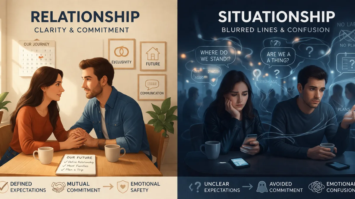Visual comparison between relationship clarity and situationship ambiguity