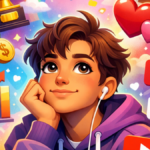 Young person imagining success and love in a delulu mindset illustration