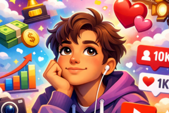 Young person imagining success and love in a delulu mindset illustration