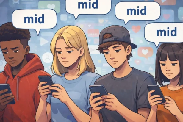 Young users reacting to online trends using slang like mid