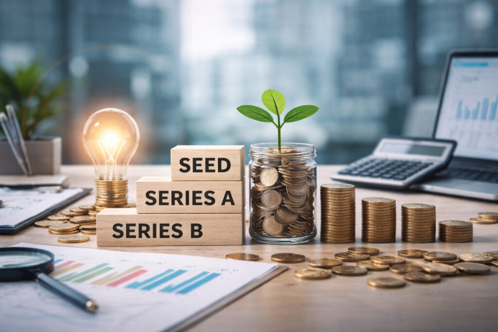 The pre-seed stage focuses on refining the idea, building a prototype, and testing the market.