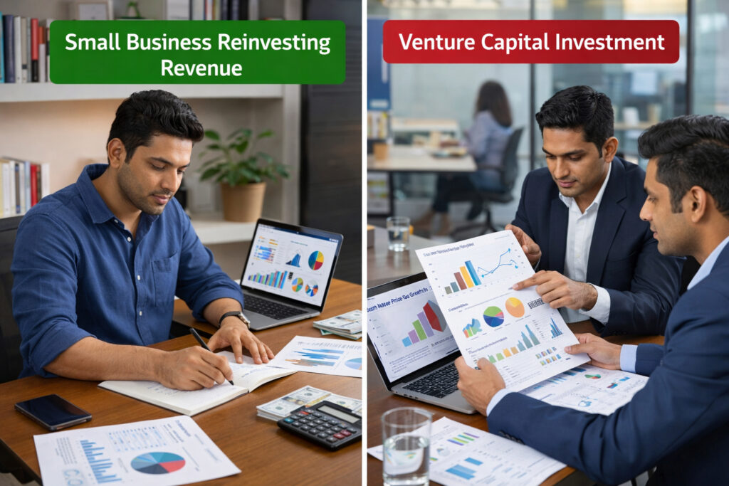 Comparison of lifestyle startup funding versus venture capital funded unicorn startups