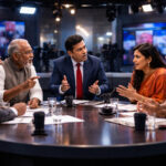 Indian media debate panel discussing Kerala Story controversy with multiple viewpoints and public reactions