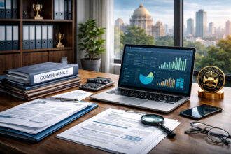 Fintech startup growth chart showing revenue model and scalability under regulation