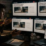 AI Content Problem showing repetitive AI-generated articles across multiple screens