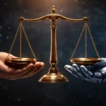 AI Regulation Debate representing balance between ethics and artificial intelligence