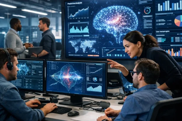 AI data analytics in modern tech company workspace