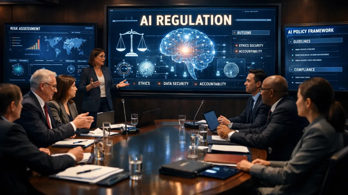 AI regulation discussion in a modern government policy room