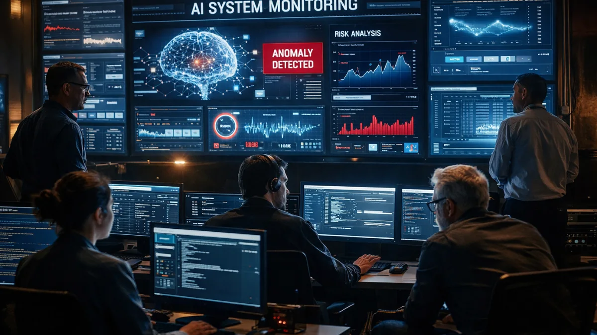 AI safety monitoring system with engineers analyzing data
