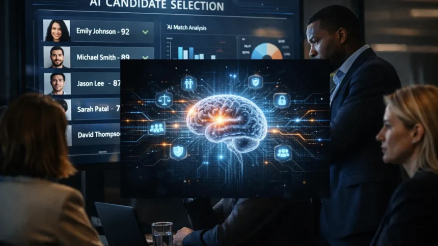 AI system ranking job candidates in a corporate hiring process