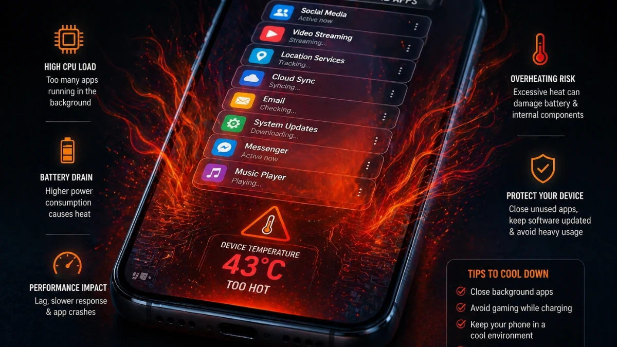 Background apps causing smartphone overheating and performance issues
