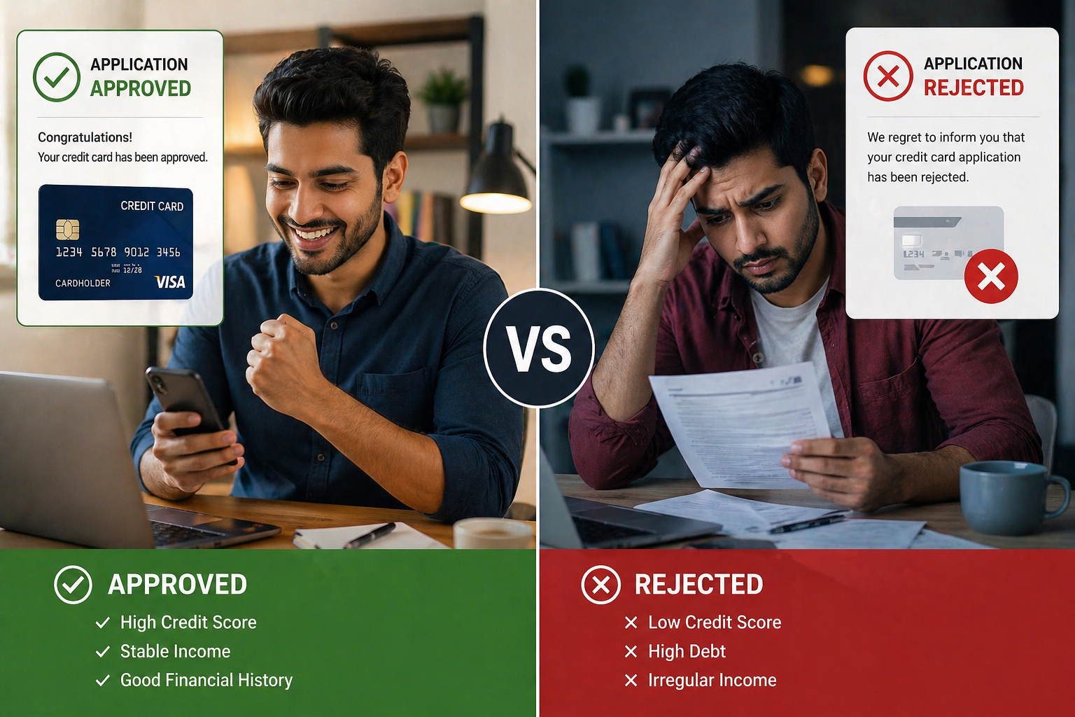 Comparison of credit card approval and rejection scenarios in banking