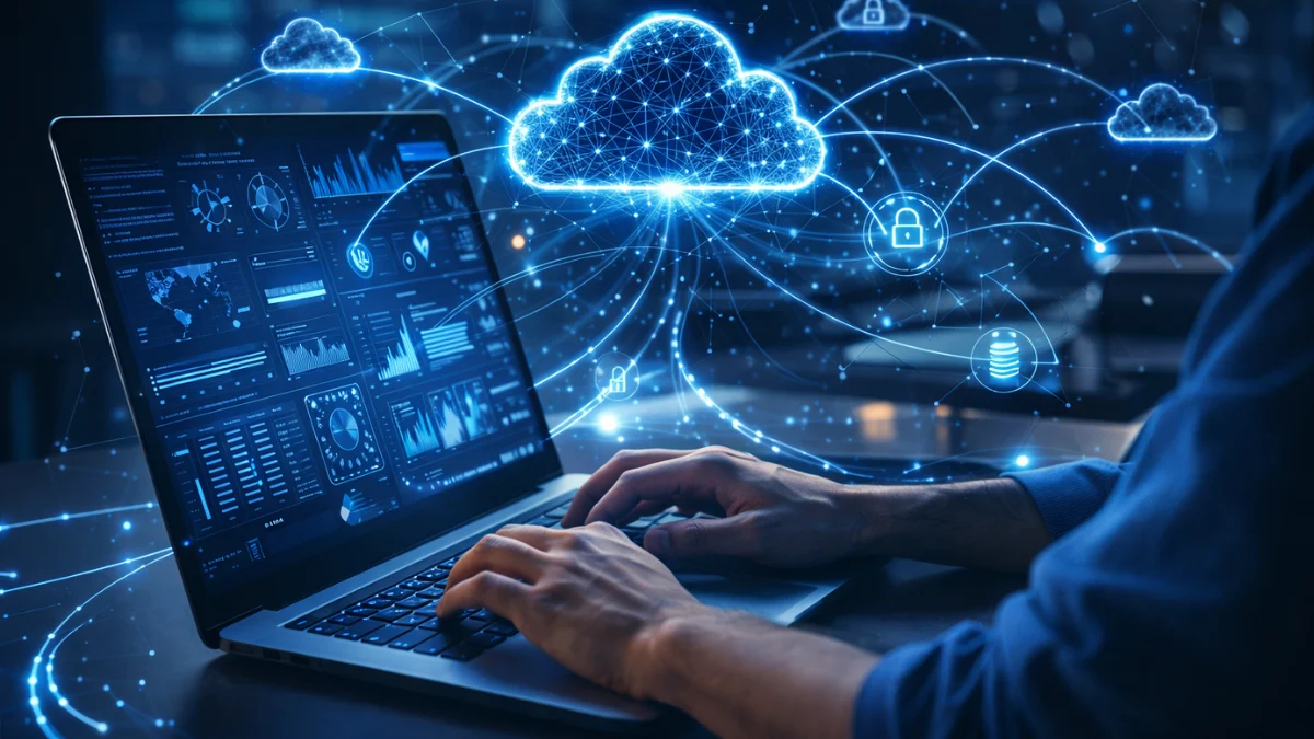 Cloud explained through user accessing remote data and applications