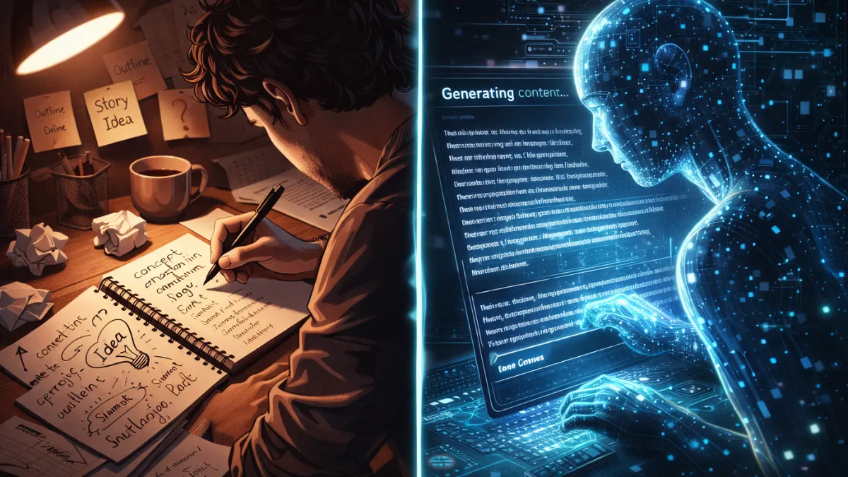 Comparison between human writing creativity and AI-generated content process