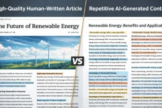 Comparison between human-written content and AI-generated low-quality content